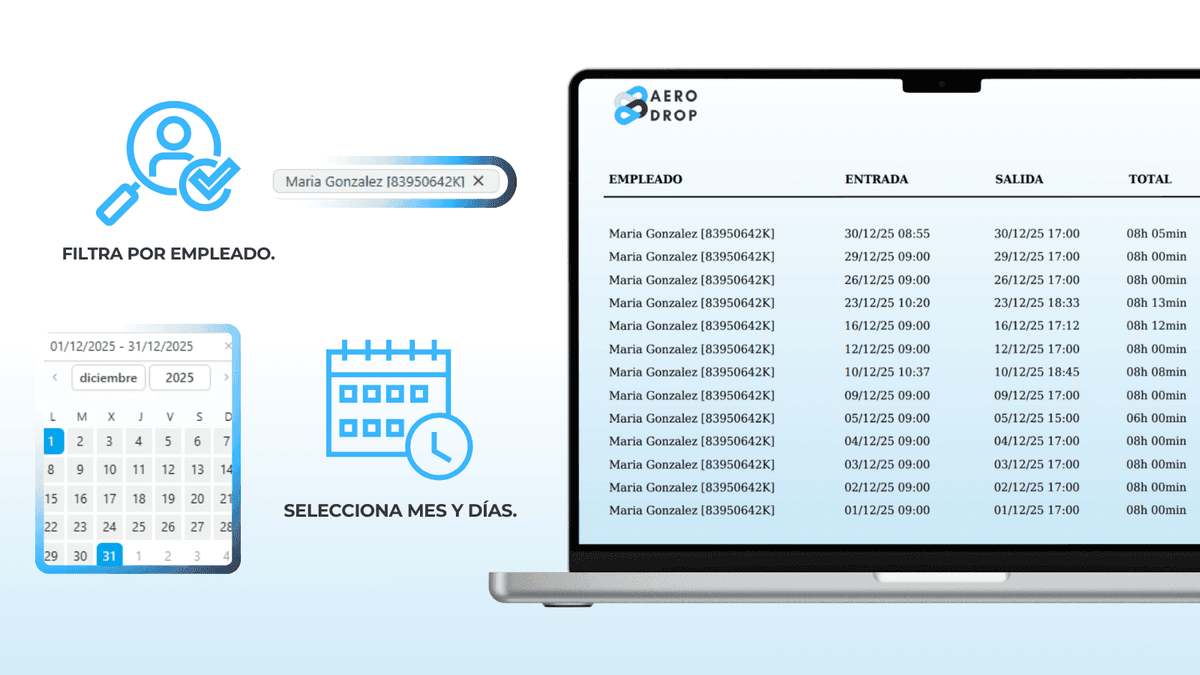 Informes de fichaje horario.